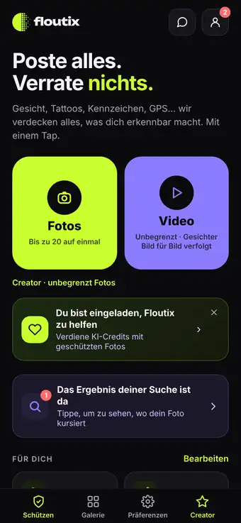 Schutz mit 1 Tipp